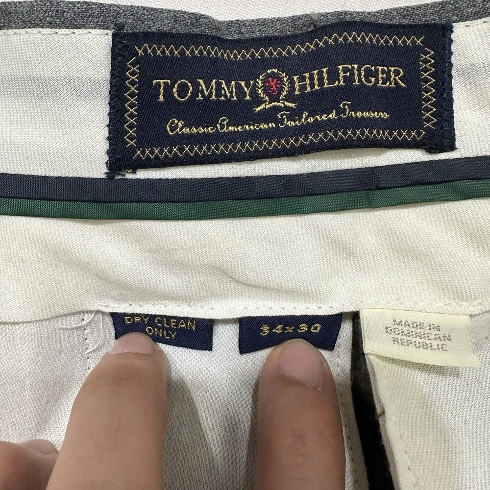 Tommy‎ Hilfiger Mens Relaxed fit Wool Dress Pants Grey Solid